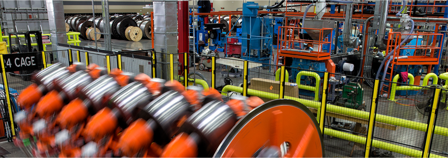 Machines in a wire manufacture plant.